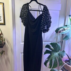Elegant Black Off The Shoulder Dress with Embellished Sleeves